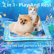 😻Water mat for pet– interactive toy with floating fish + cooling summer mat