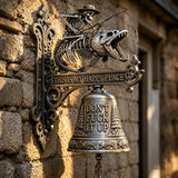 🎣 Metal Skeleton Fisherman Wall Bell – “This Is My Happy Place” Outdoor Décor🔥