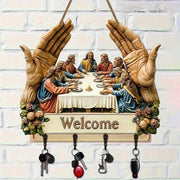 ✝️ Handcrafted Wooden Jesus and Disciples Wall Art Key Hook