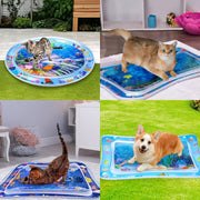 😻Water mat for pet– interactive toy with floating fish + cooling summer mat